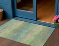 3 X 5 Artichoke Green Striped Washable Indoor Outdoor Area Rug