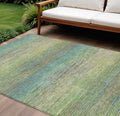 10 X 14 Artichoke Green Striped Washable Indoor Outdoor Area Rug