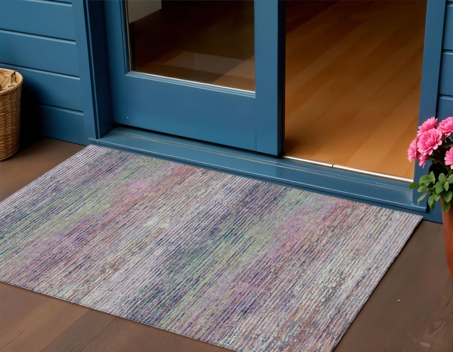 3 X 5 Blush Striped Washable Indoor Outdoor Area Rug