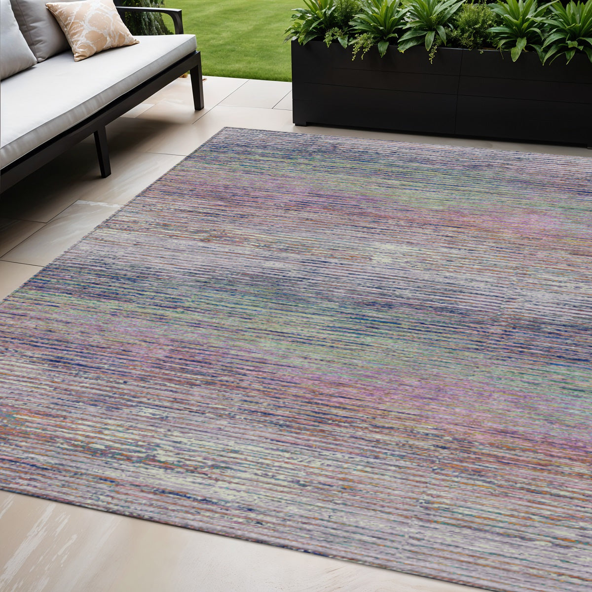 5 X 8 Blush Striped Washable Indoor Outdoor Area Rug
