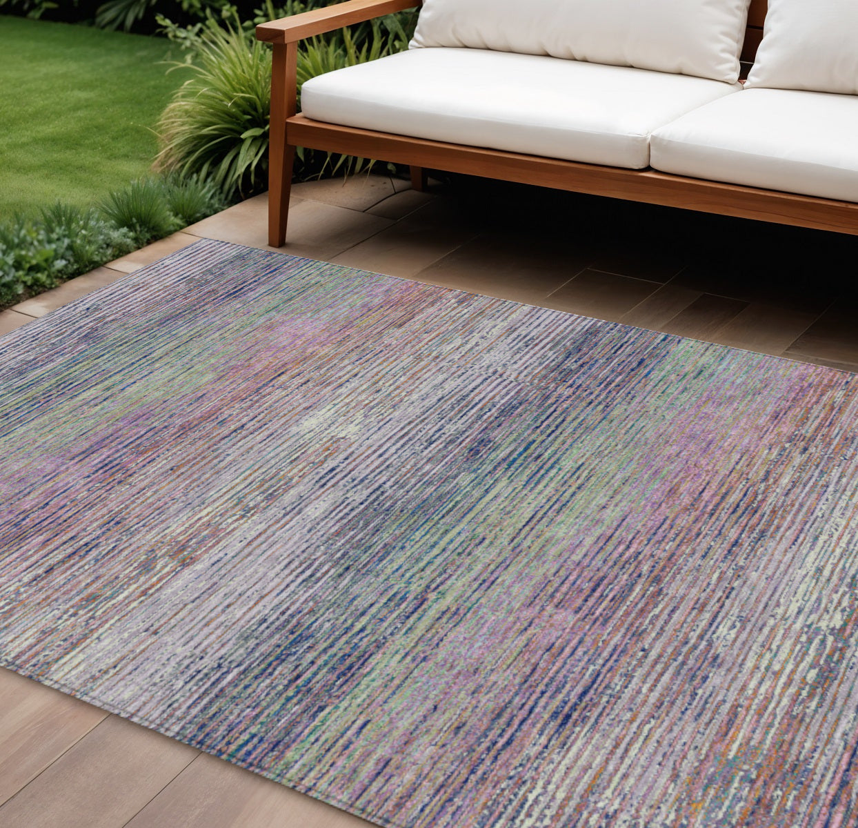 8 X 10 Blush Striped Washable Indoor Outdoor Area Rug