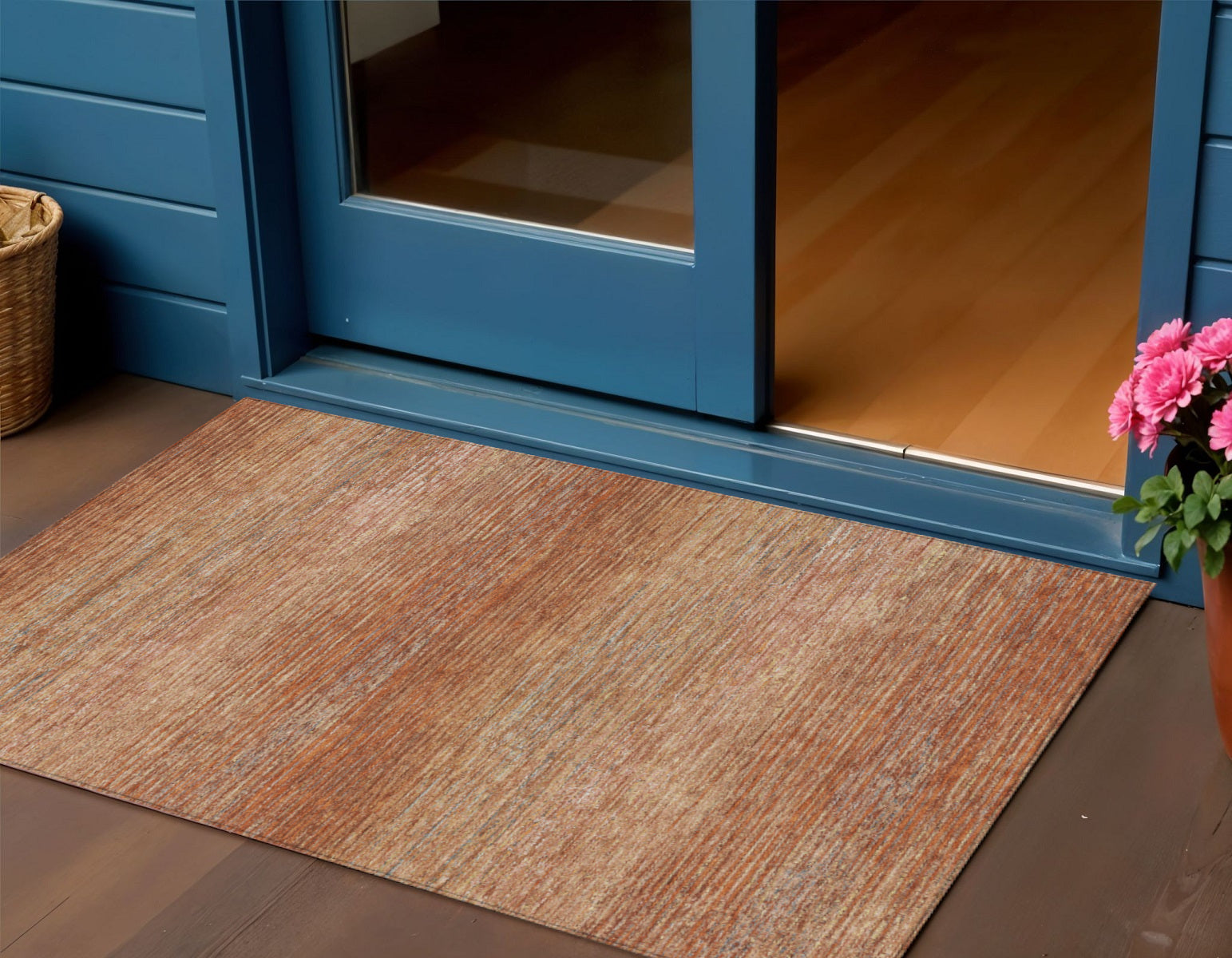 3 X 5 Copper Striped Washable Indoor Outdoor Area Rug