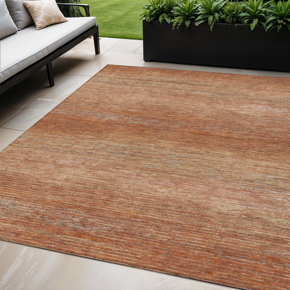 5 X 8 Copper Striped Washable Indoor Outdoor Area Rug