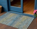 3 X 5 Denim Blue Striped Washable Indoor Outdoor Area Rug
