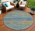 8 Denim Blue Round Striped Washable Indoor Outdoor Area Rug