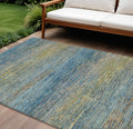 8 X 10 Denim Blue Striped Washable Indoor Outdoor Area Rug