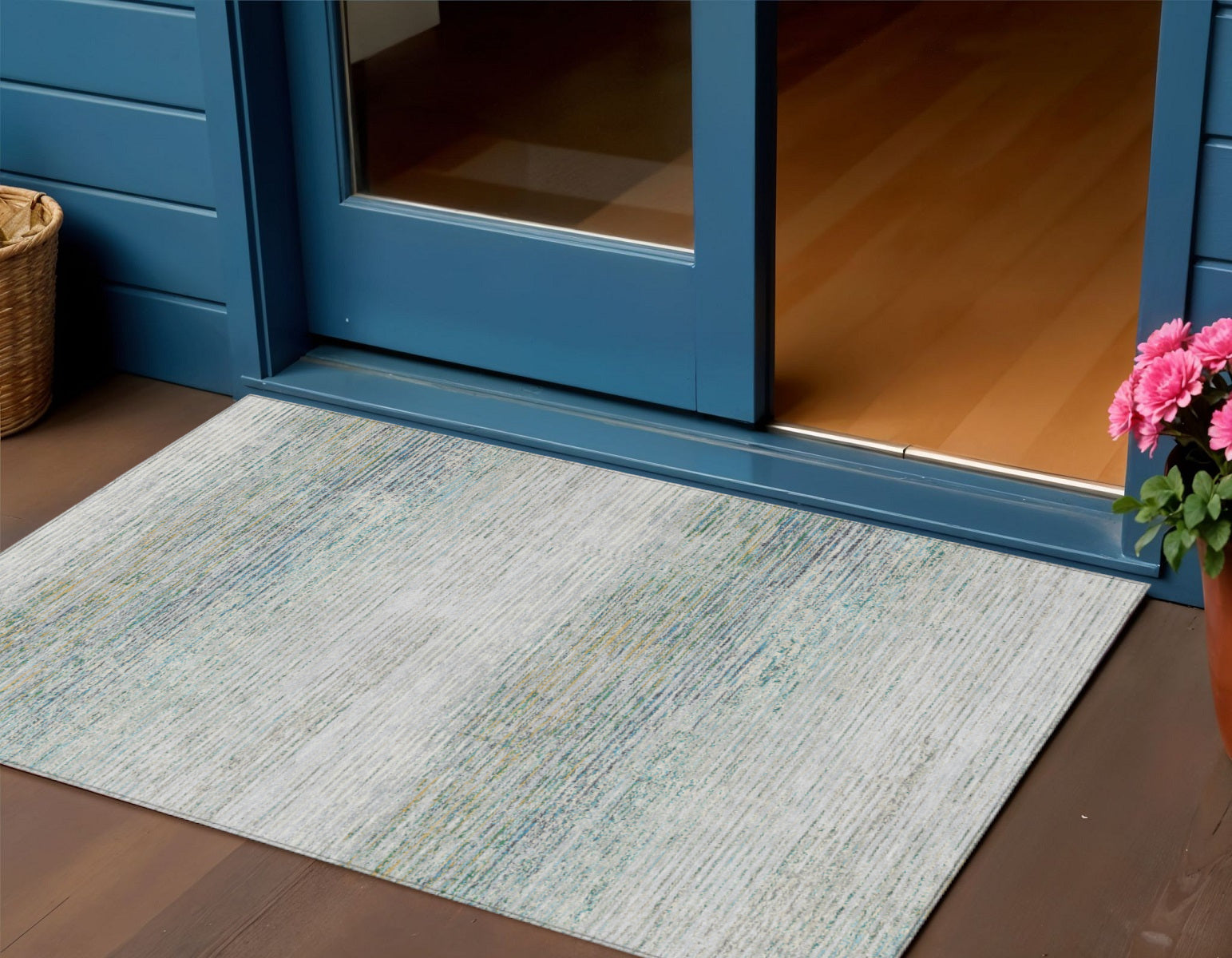 3 X 5 Linen Striped Washable Indoor Outdoor Area Rug