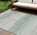 9 X 12 Linen Striped Washable Indoor Outdoor Area Rug