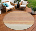 8 Salmon Round Striped Washable Indoor Outdoor Area Rug