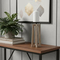 12 Light Brown Distressed Geometric Solid Wood And Metal Tabletop Pillar Candle Holder