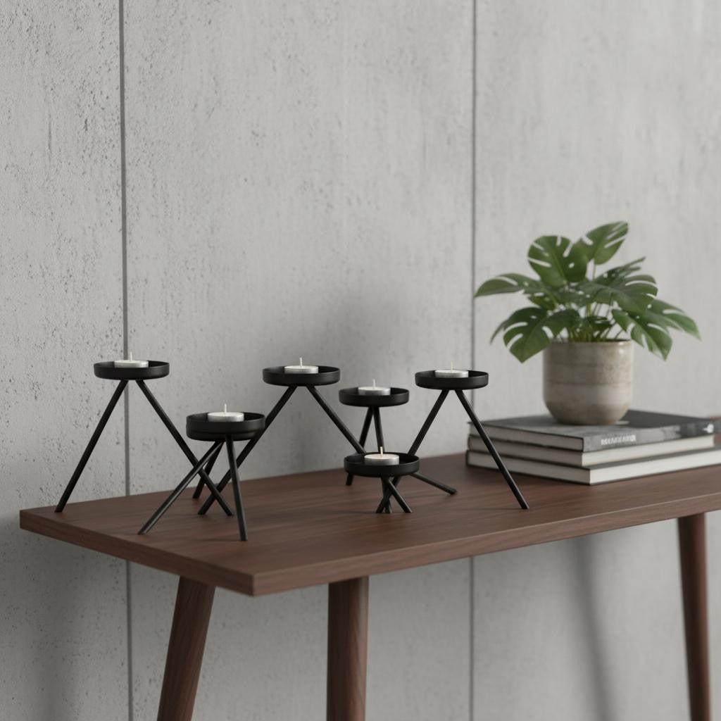7 Black Geometric Metal Tabletop Votive Candle Holder