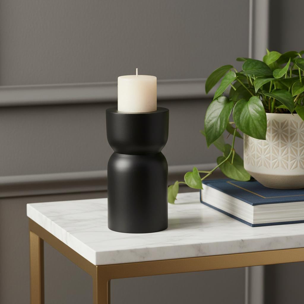 5 Black Metal Tabletop Pillar Candle Holder