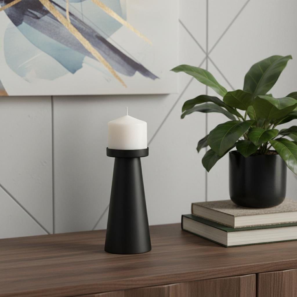 8 Black Metal Tabletop Pillar Candle Holder