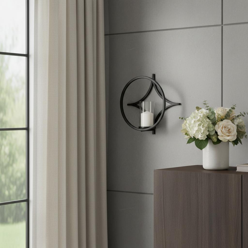 6 Black Quatrefoil Metal And Glass Wall Sconce Candle Holder
