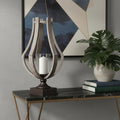 25 Brown Distressed Geometric Solid Wood Metal And Glass Tabletop Hurricane Candle Holder