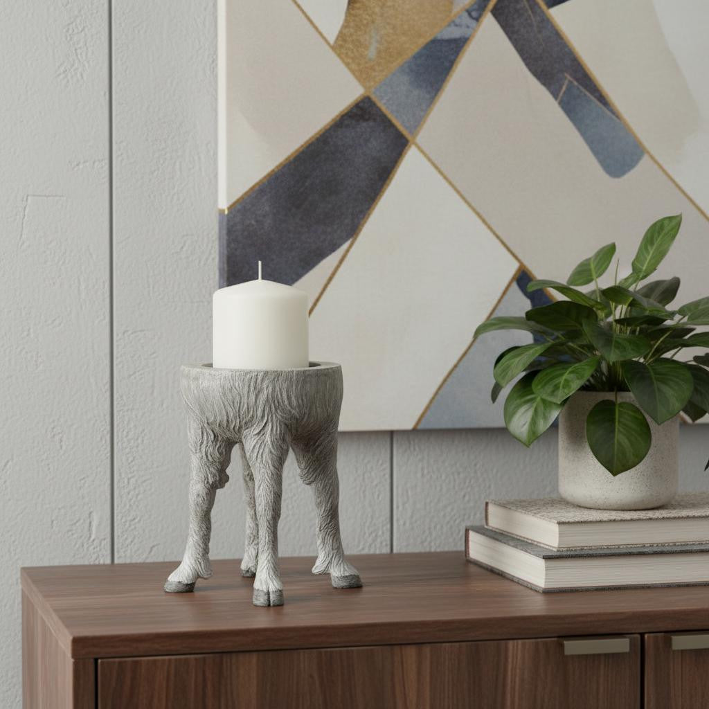 7 Gray Distressed Abstract Ceramic Tabletop Pillar Candle Holder