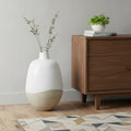 32 White And Beige Color Block Ceramic Round Floor Vase