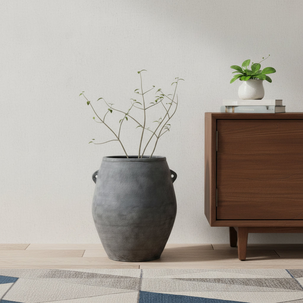 32 Gray Ceramic Amphora Floor Vase