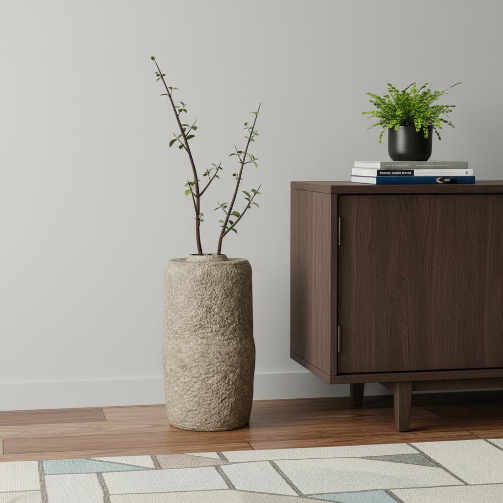 33 Inch Gray Paper Mache Cylinder Floor Vase