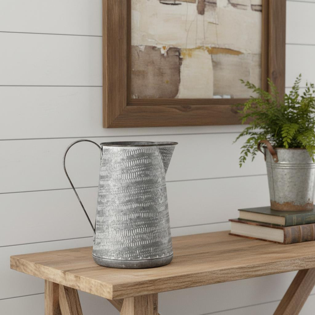 8 Gray And White Striped Metal Tapered Jug Vase
