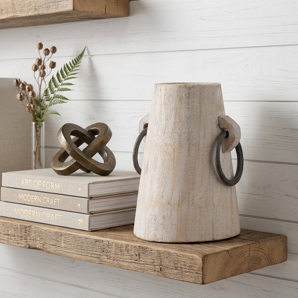 7 Light Brown Solid Wood Cylinder Jug Vase