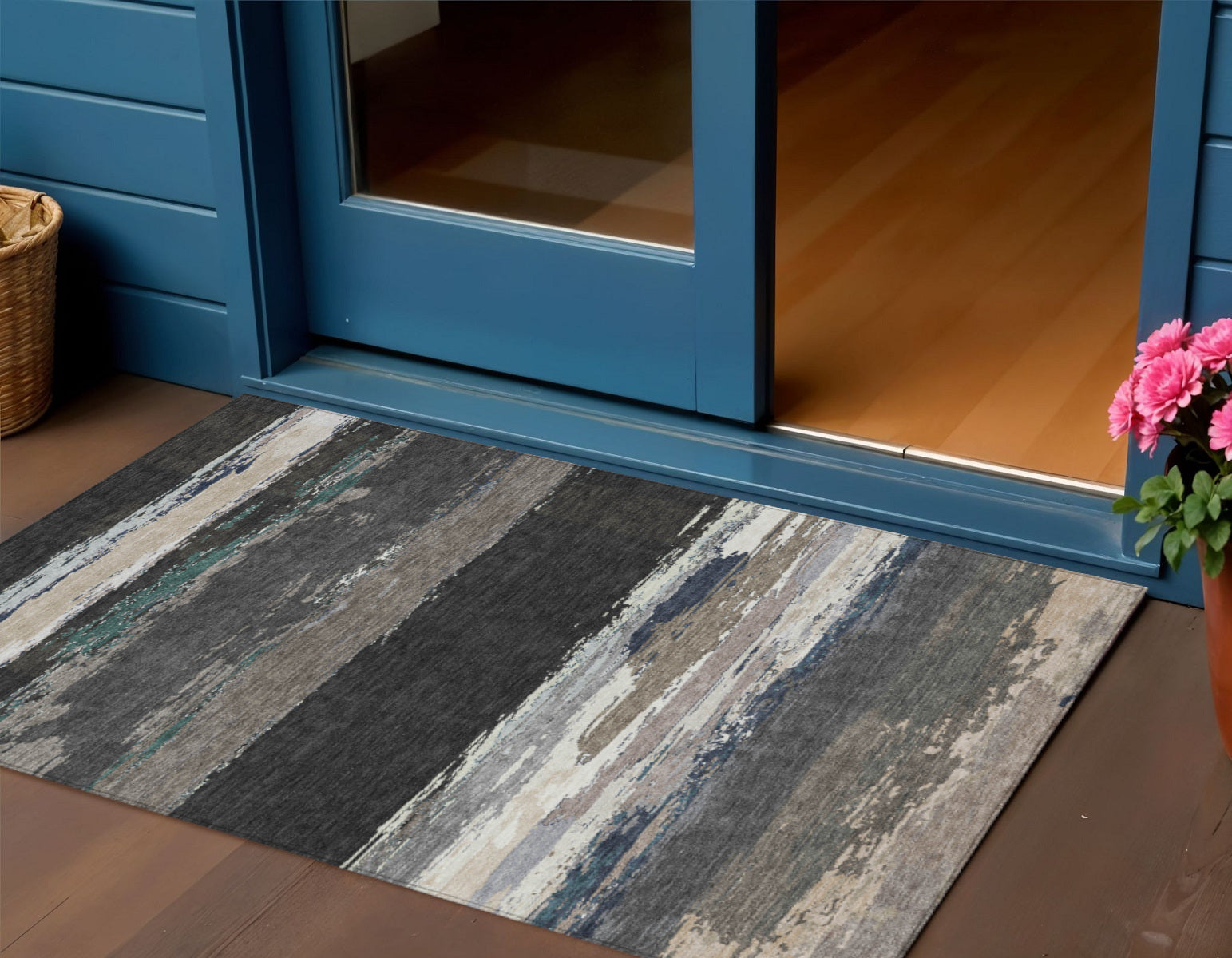 3 X 5 Black Abstract Washable Indoor Outdoor Area Rug