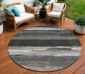 8 Black Round Abstract Washable Indoor Outdoor Area Rug