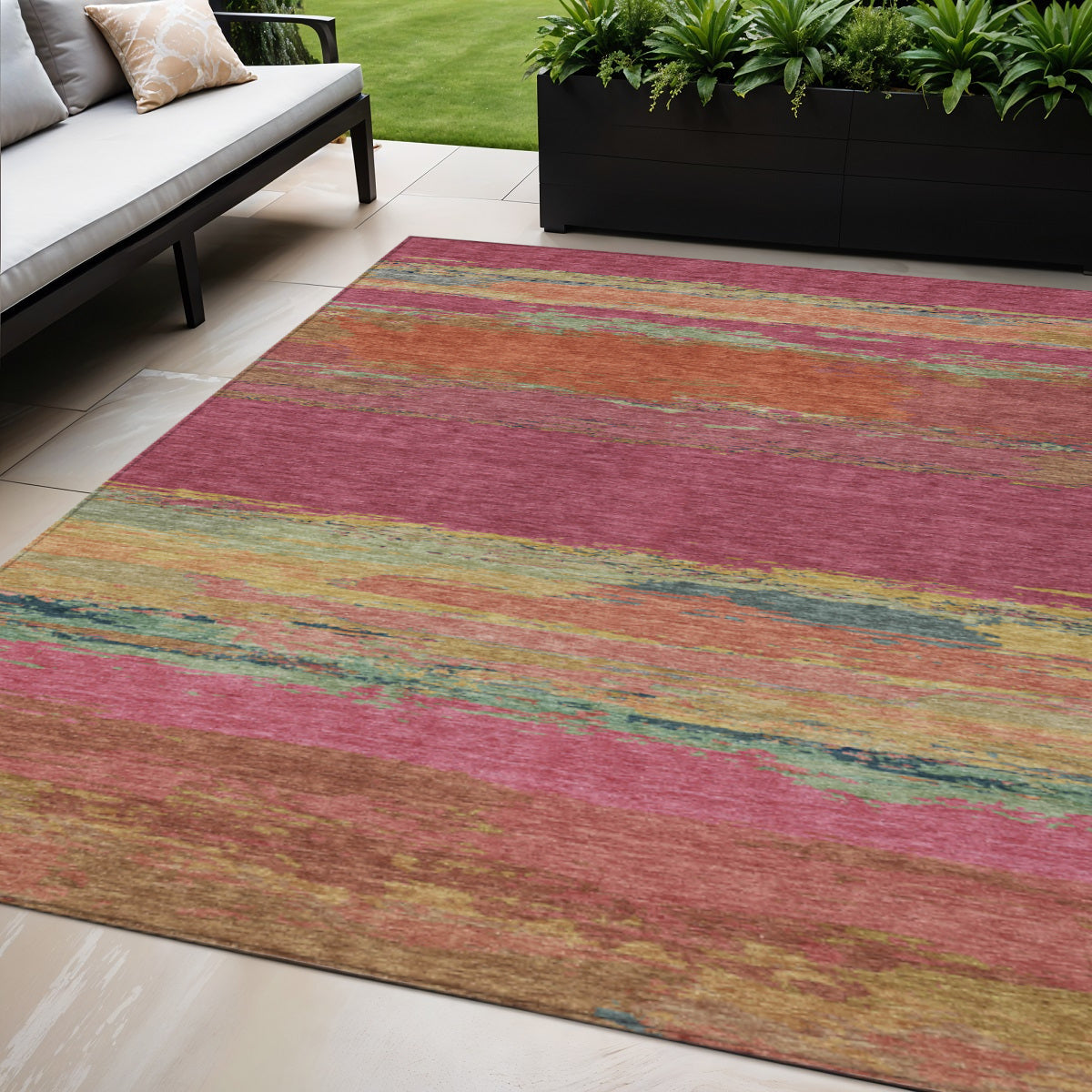 5 X 8 Blush Abstract Washable Indoor Outdoor Area Rug