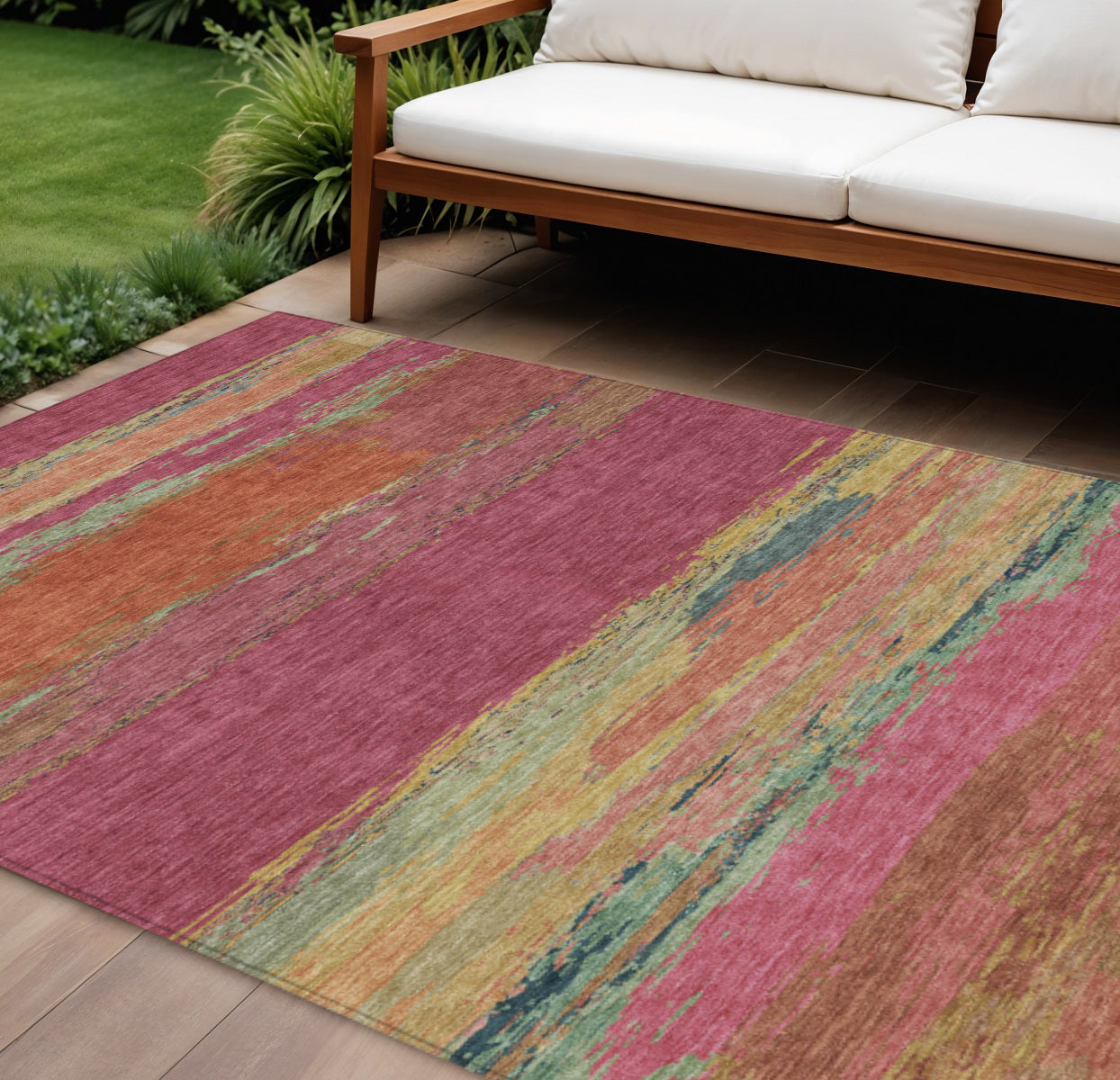 9 X 12 Blush Abstract Washable Indoor Outdoor Area Rug