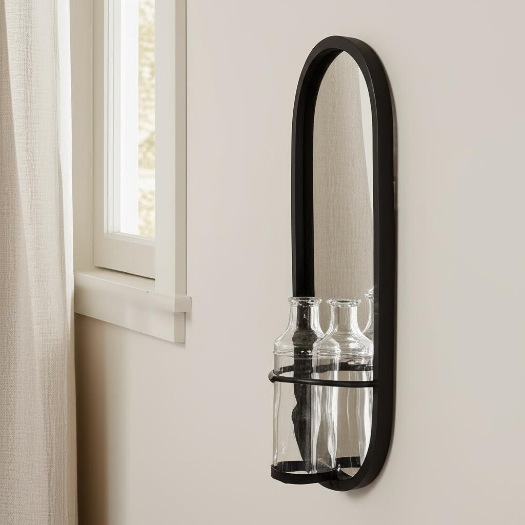 19 Black And Clear Glass Bottle Metal And Mirrored Glass Oval Wall Vase