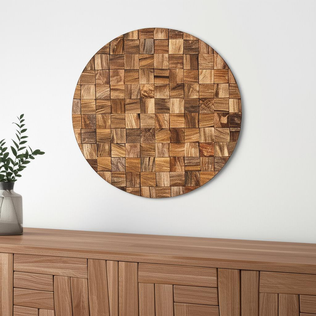 Into the Abyss II 24 X 24 Brown Geometric Wood Circle Hanging Dimensional Sculpture