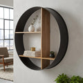 36 Black And Brown Metal And Wood Circular Multi Tier Shelf