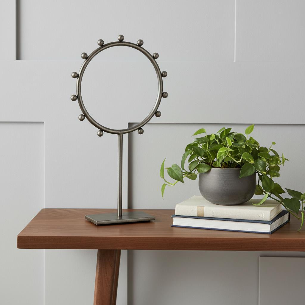 15 Gray Metal Circle Tabletop Sculpture