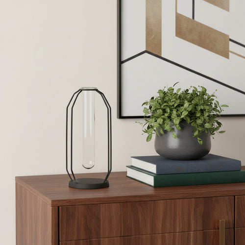 10 Black And Clear Glass And Metal Table Vase