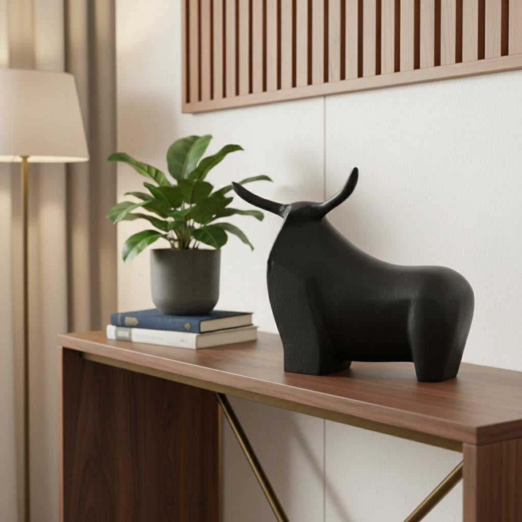 8 Black Aluminum Bull Tabletop Sculpture