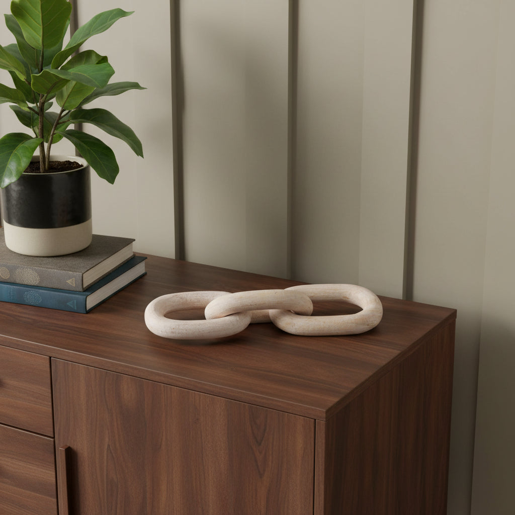 21 Natural Solid Wood Geometric Links Tabletop Sculpture