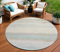 8 Ivory Round Abstract Washable Indoor Outdoor Area Rug