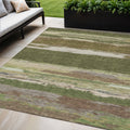 5 X 8 Olive Green Abstract Washable Indoor Outdoor Area Rug