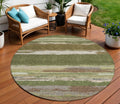 8 Olive Green Round Abstract Washable Indoor Outdoor Area Rug