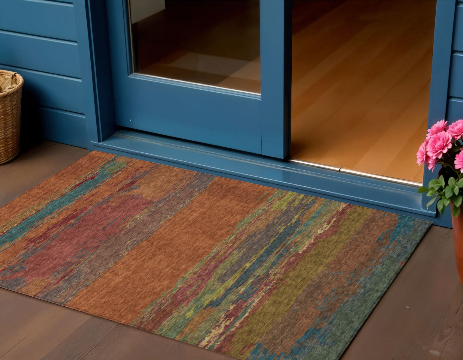 3 X 5 Terra Cotta Abstract Washable Indoor Outdoor Area Rug