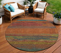 8 Terra Cotta Round Abstract Washable Indoor Outdoor Area Rug