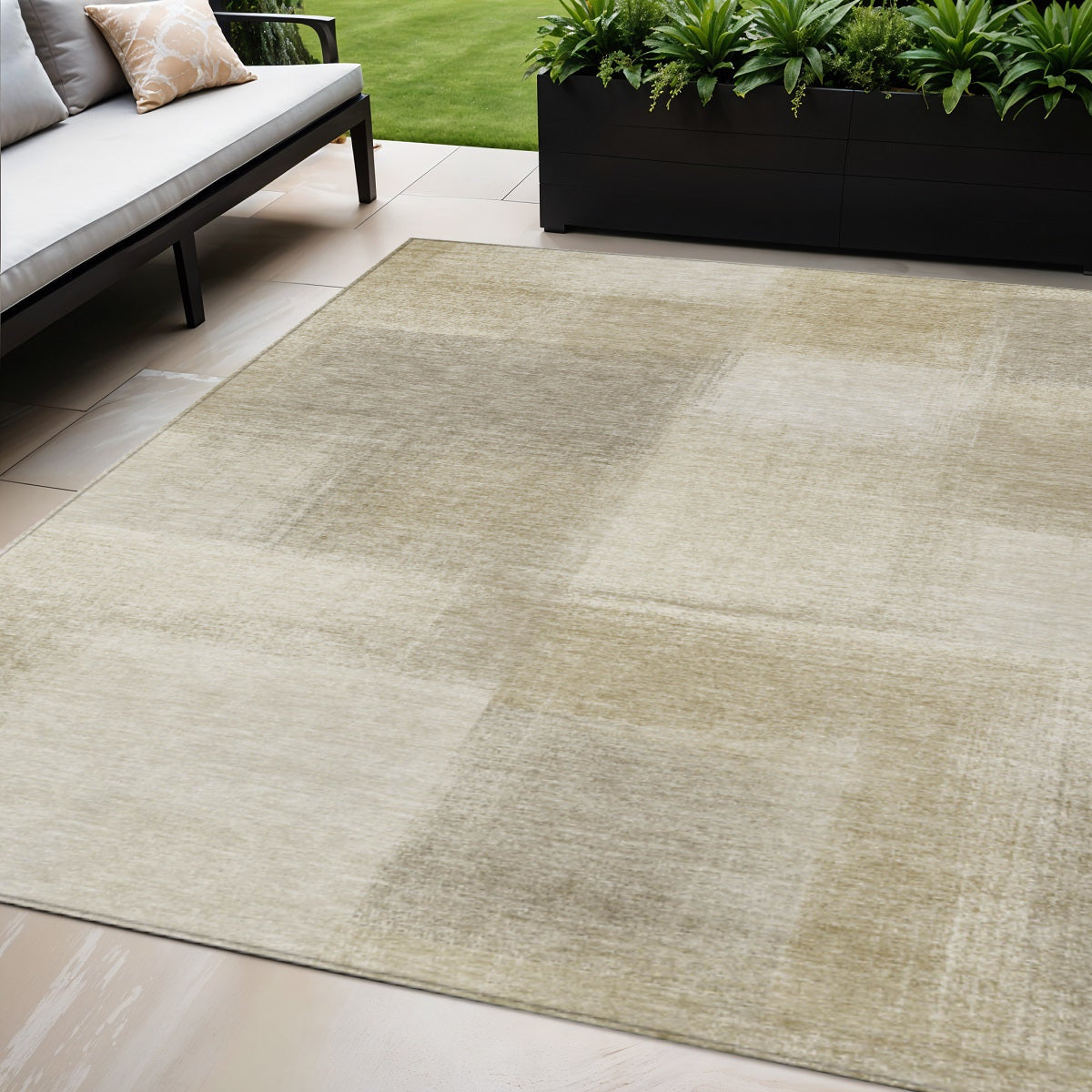 5 X 8 Taupe Geometric Washable Indoor Outdoor Area Rug
