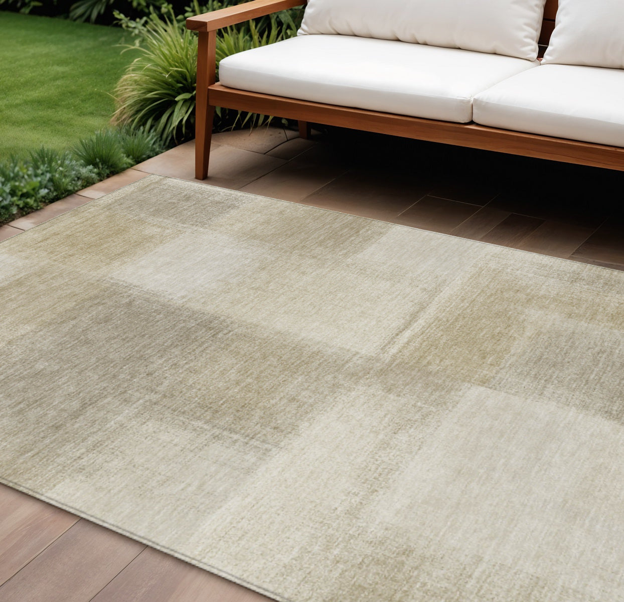 10 X 14 Taupe Geometric Washable Indoor Outdoor Area Rug