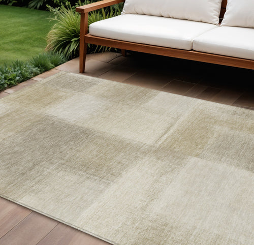 10 X 14 Taupe Geometric Washable Indoor Outdoor Area Rug