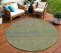 8 Fern Green Round Striped Washable Indoor Outdoor Area Rug