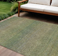 10 X 14 Fern Green Striped Washable Indoor Outdoor Area Rug