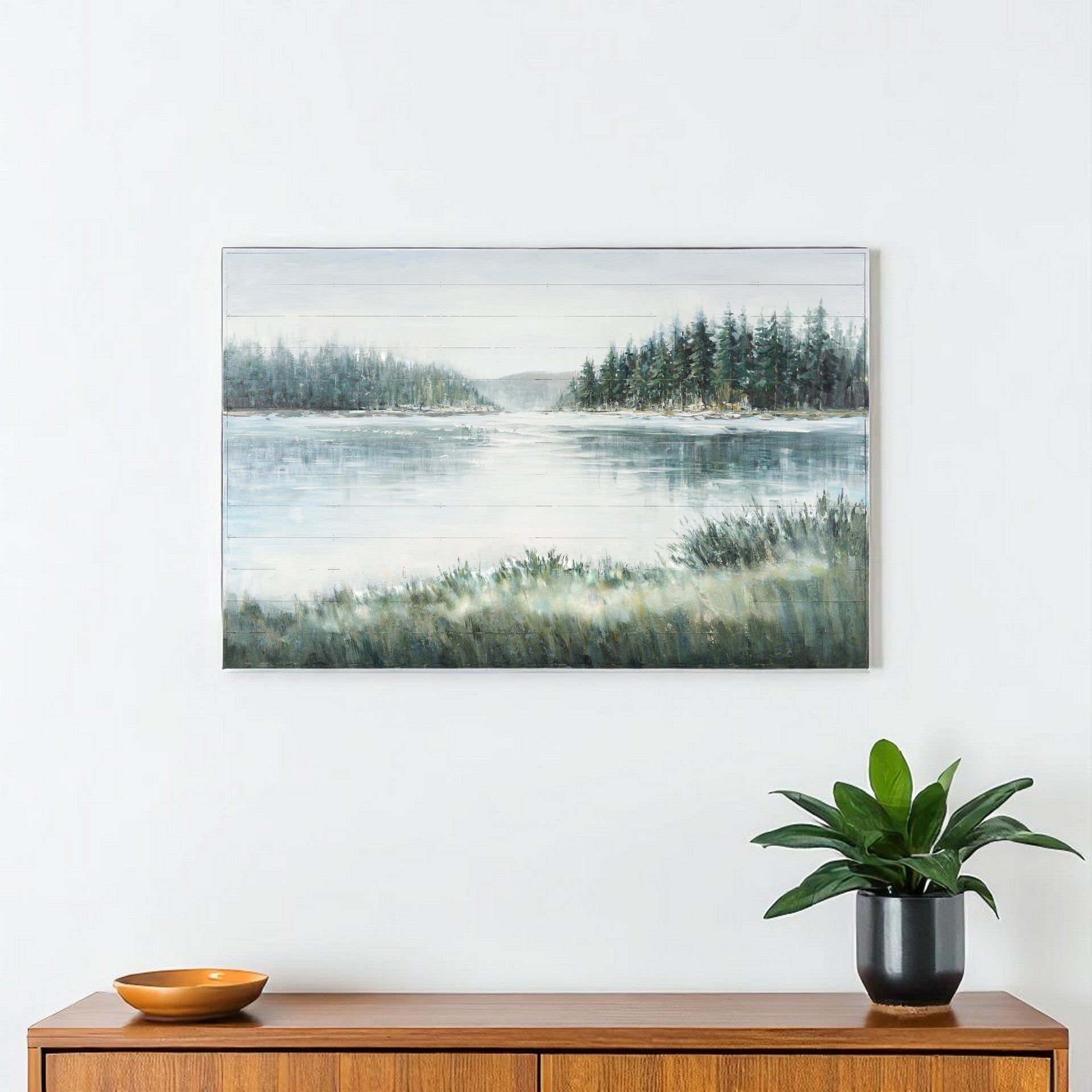 Mere Pond Lake Hand Painted Distressed Unframed Wall Art