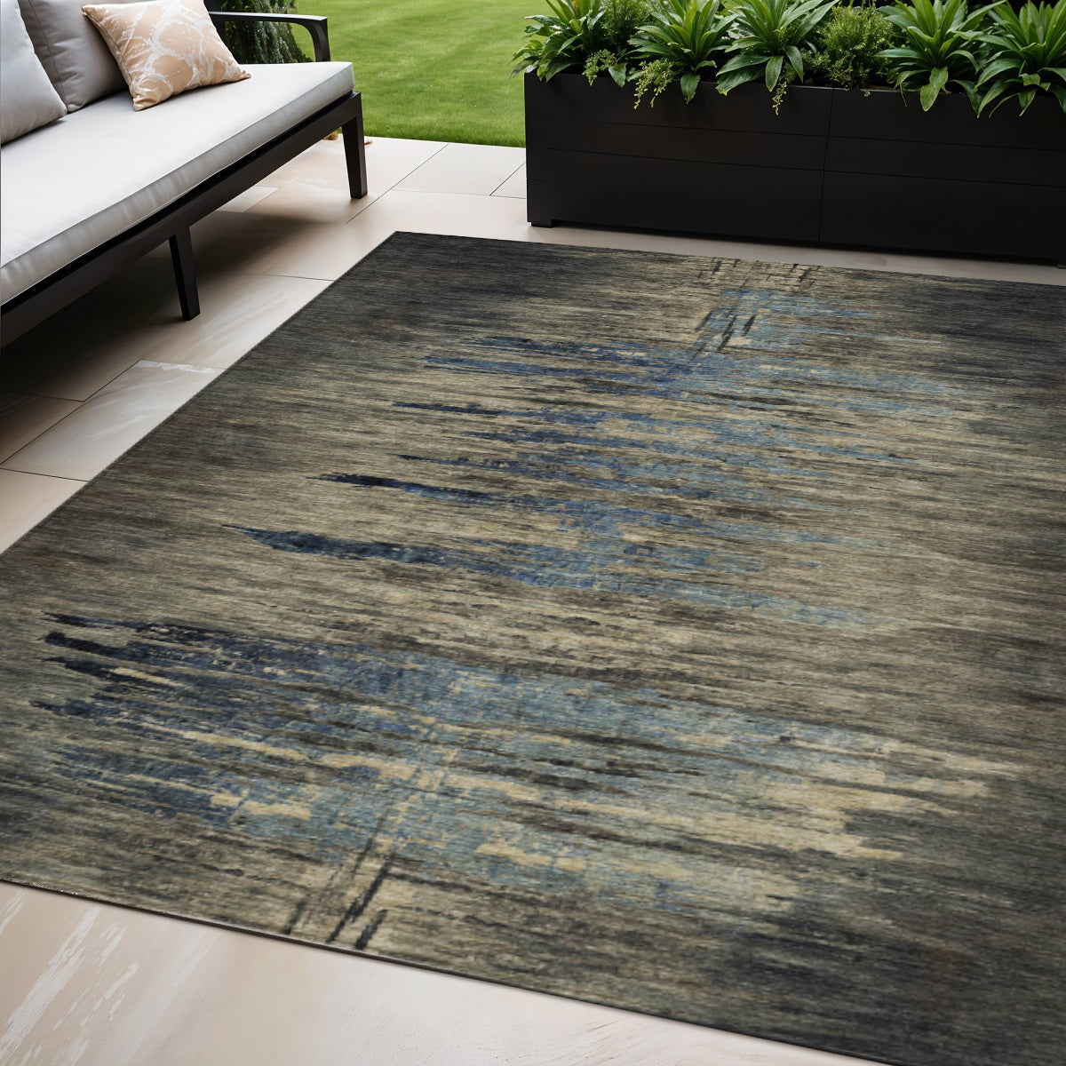 5 X 8 Coffee Abstract Washable Indoor Outdoor Area Rug