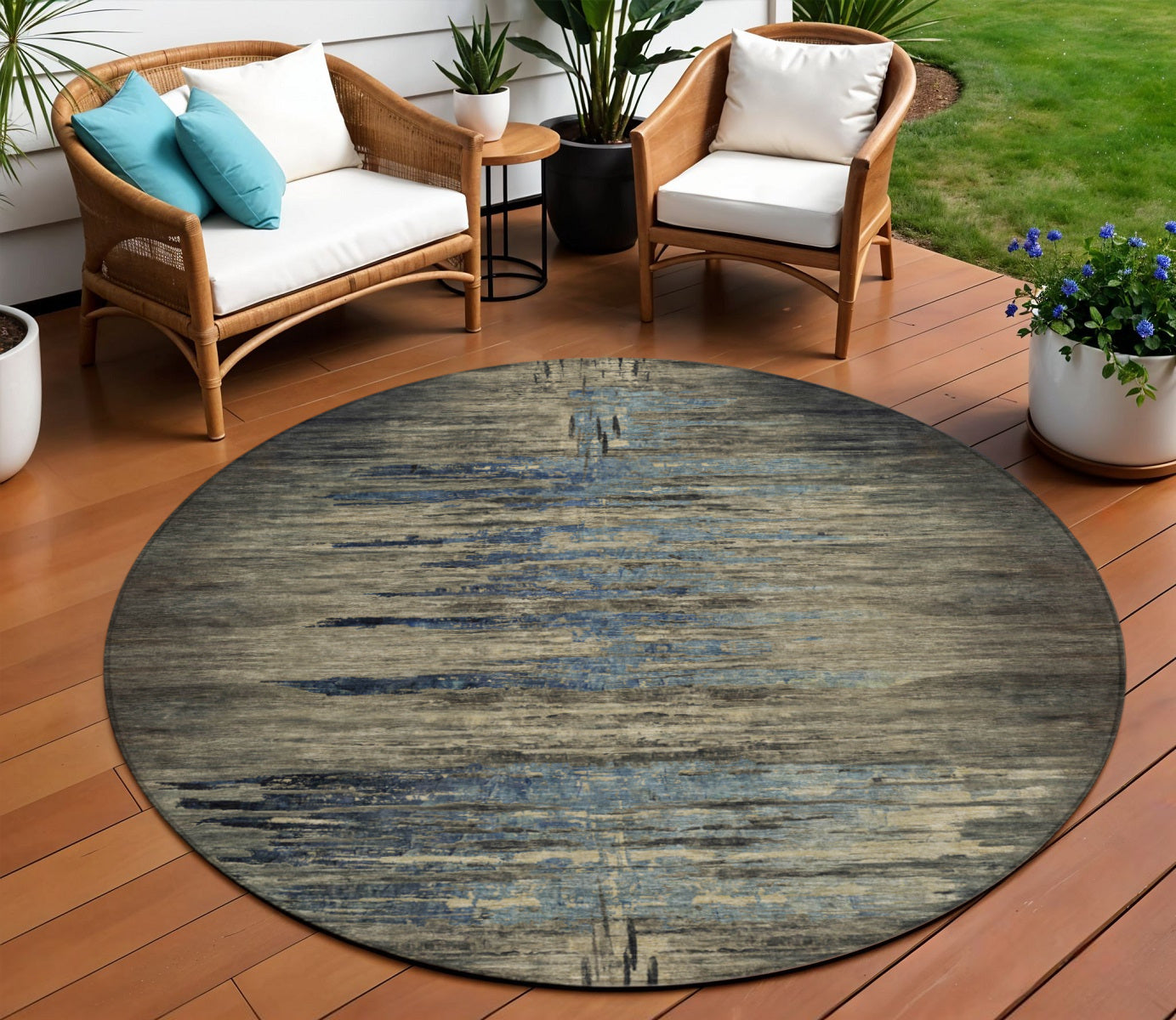 8 Coffee Round Abstract Washable Indoor Outdoor Area Rug