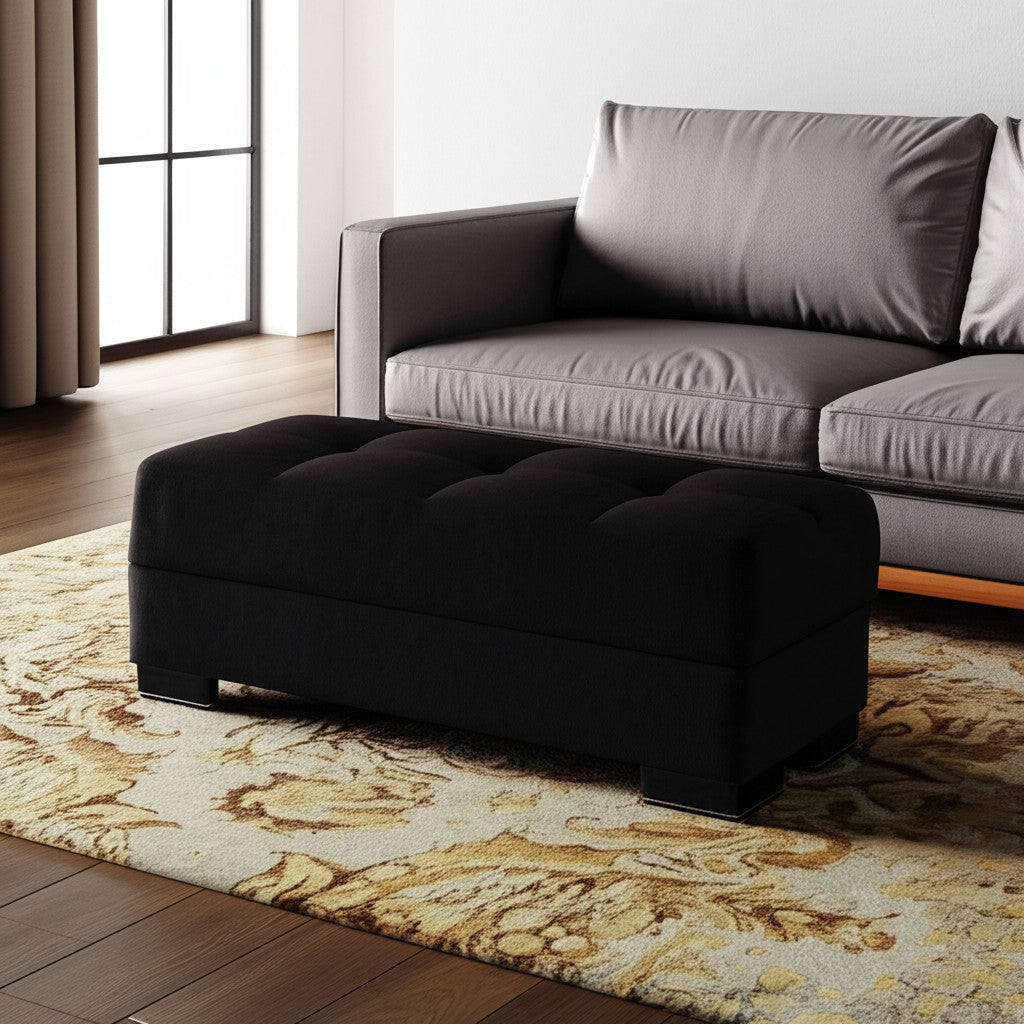 50'' Black and Brown Microfiber Tufted Storage Ottoman